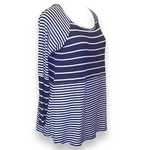 🎈Sun & Moon Blue White Striped Long Sleeve Tunic Top Raglan Sleeves Lightweight